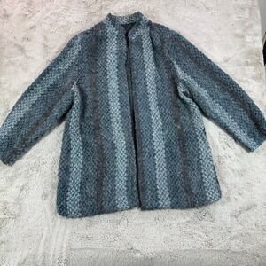 Vintage Jon Woods New York Blue Textured Knit Sweater Jacket Open Front‎ L/XL